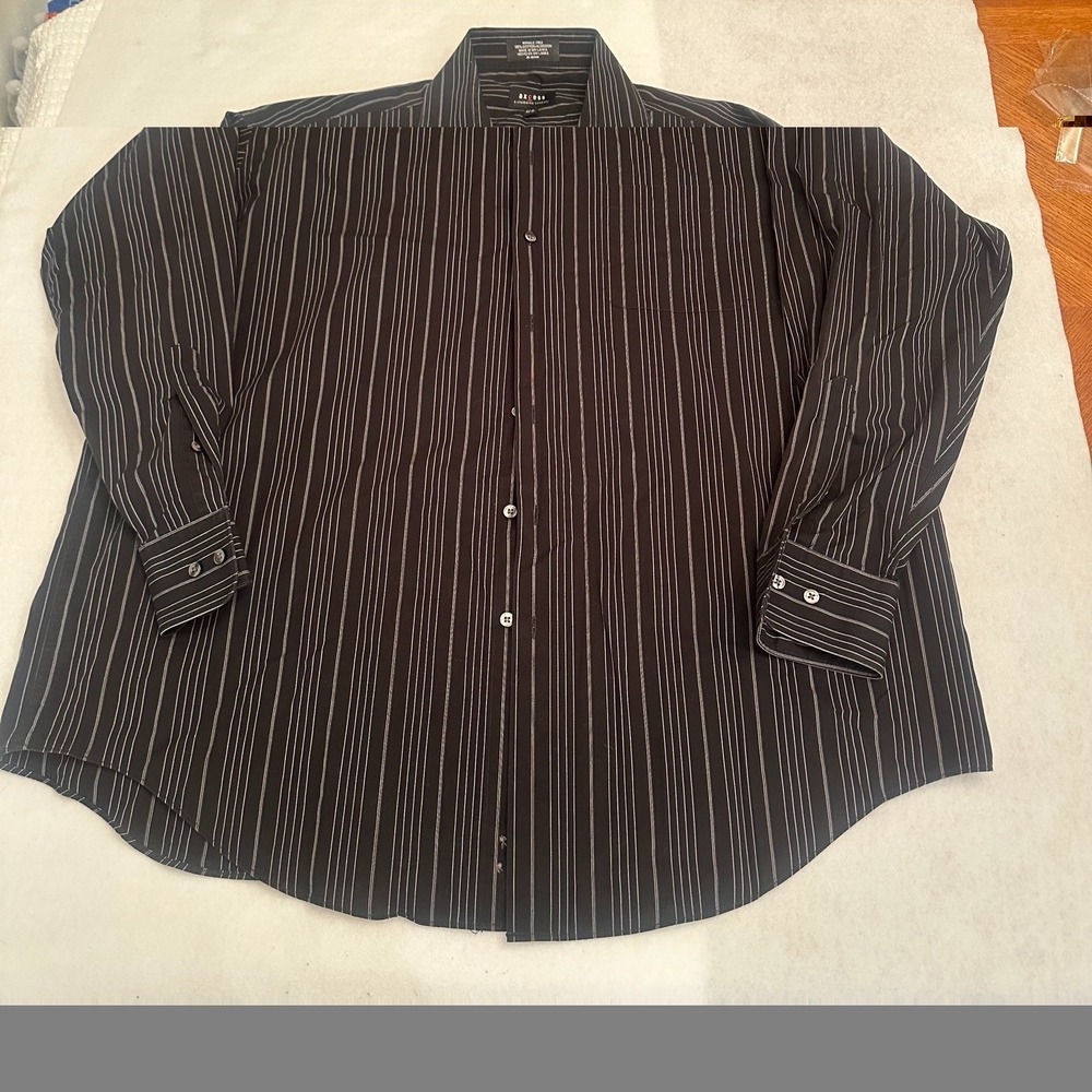 Axcess Claiborne Mens Striped Wrinkle Free Dress Shirt Black White 17.5 Business
